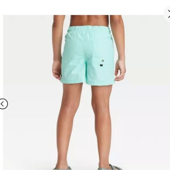 Boys solid swim trunks blue size 8 pockets drawstring waist upf 50+ bottom mint - Picture 3 of 11